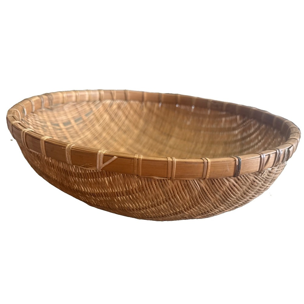 Vintage Hand Woven Sieve Woven Split Bamboo Winnowing Round Basket Tray 13.25"